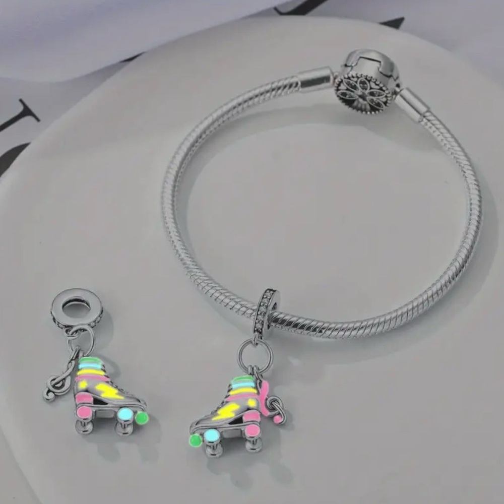 Pandora 925 Sterling Silver Colorful Roller Skate Charm Pendant with Music Note - Picture 4 of 15